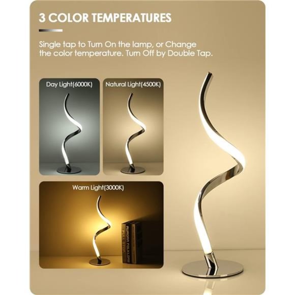 Modern Spiral Bedside Lamp - 3 Colors Touch Control LED Table Lamp, Stepless - Picture 4 of 6